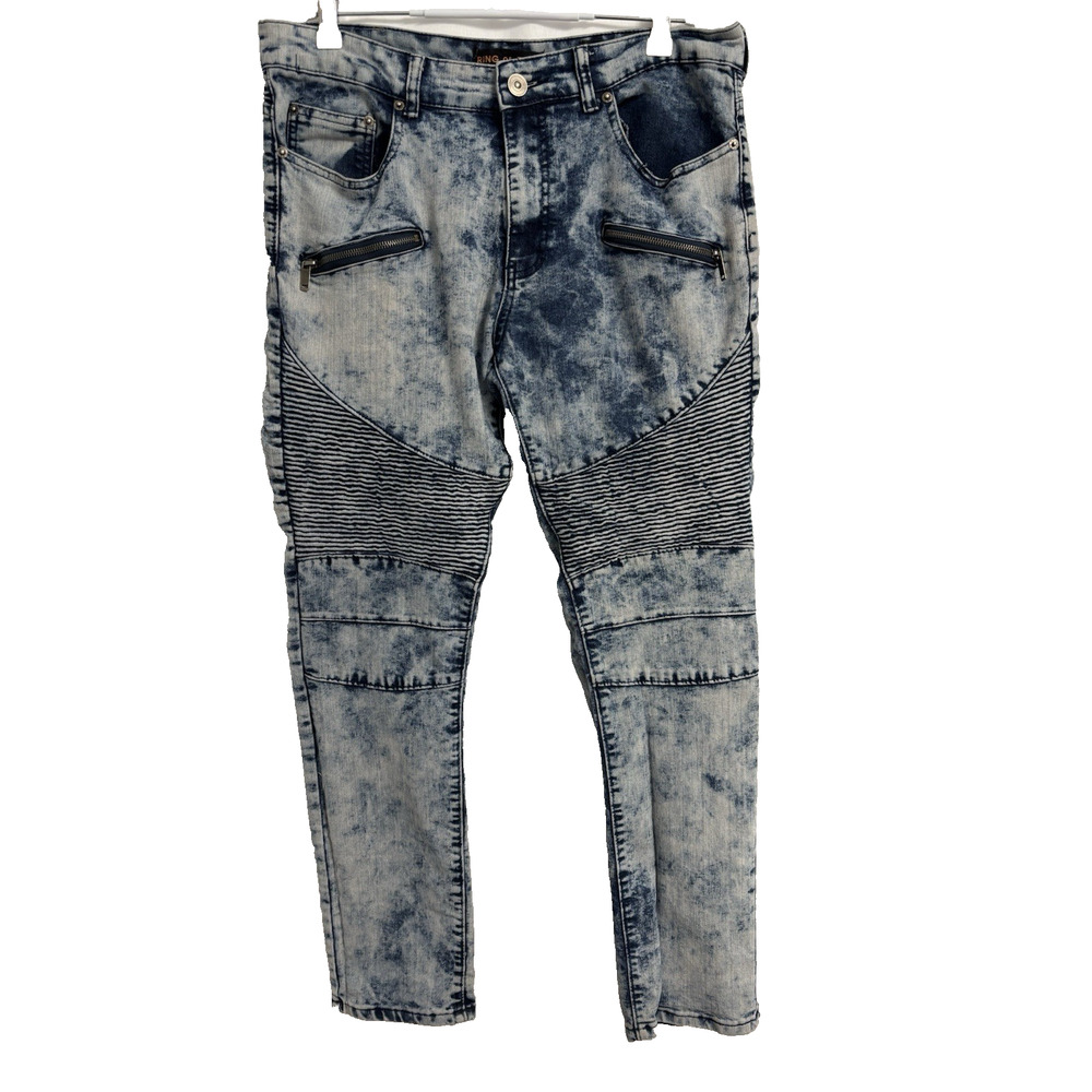 Ring Of Fire Men's 34x32‎ Slim Denim Jeans Acid Washed Skater Moto Streetwear